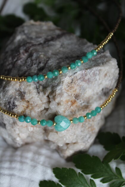 serce amazonit naszyjnik podwójny